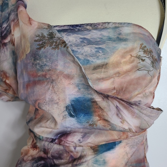 Multi Renaissance Print One Shoulders Ruched Dress - Picture 7 of 15